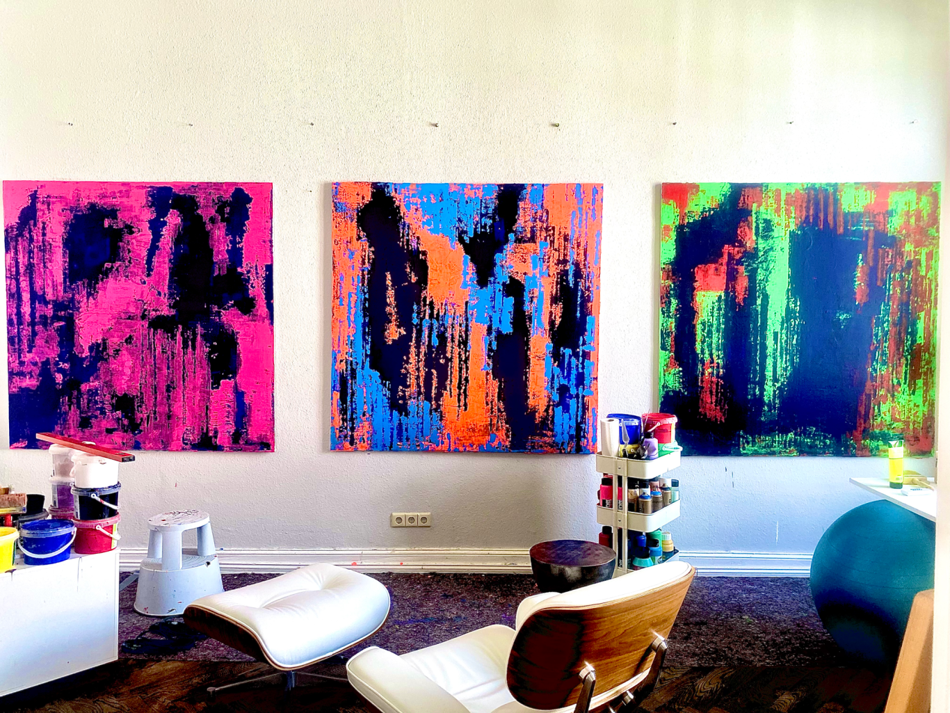 Paul Olivier No. 23, 24 und 25 im Entstehungsprozess | Acryl auf Leinwand (je 150 x 150 cm), 2023